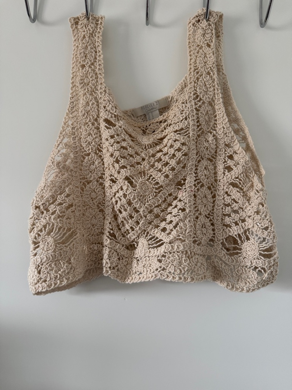 Forever 21 Crochet Knit Crop Tank - Cream